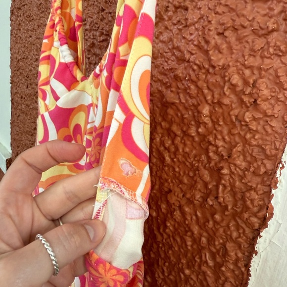 NO BOUNDARIES Junior Size Small Pink Orange Yellow Beaded Halter Mini Dress - Picture 2 of 7